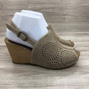 Cordani Wedge Sandals Womens EU 38 Brown Suede Slingback Buckle Peep Toe Shoes